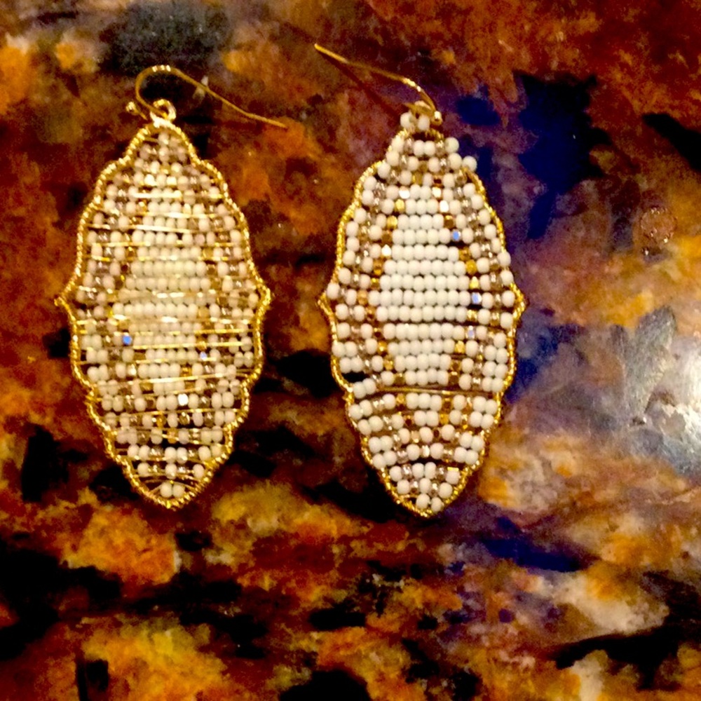 Beautiful white and gold beaded earrings